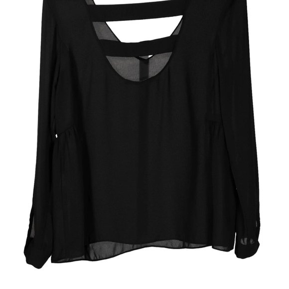 Zara Women's Blouse Black V-Neck Back Straps Long Sleeve Chiffon Shirt Top Small - Picture 6 of 9